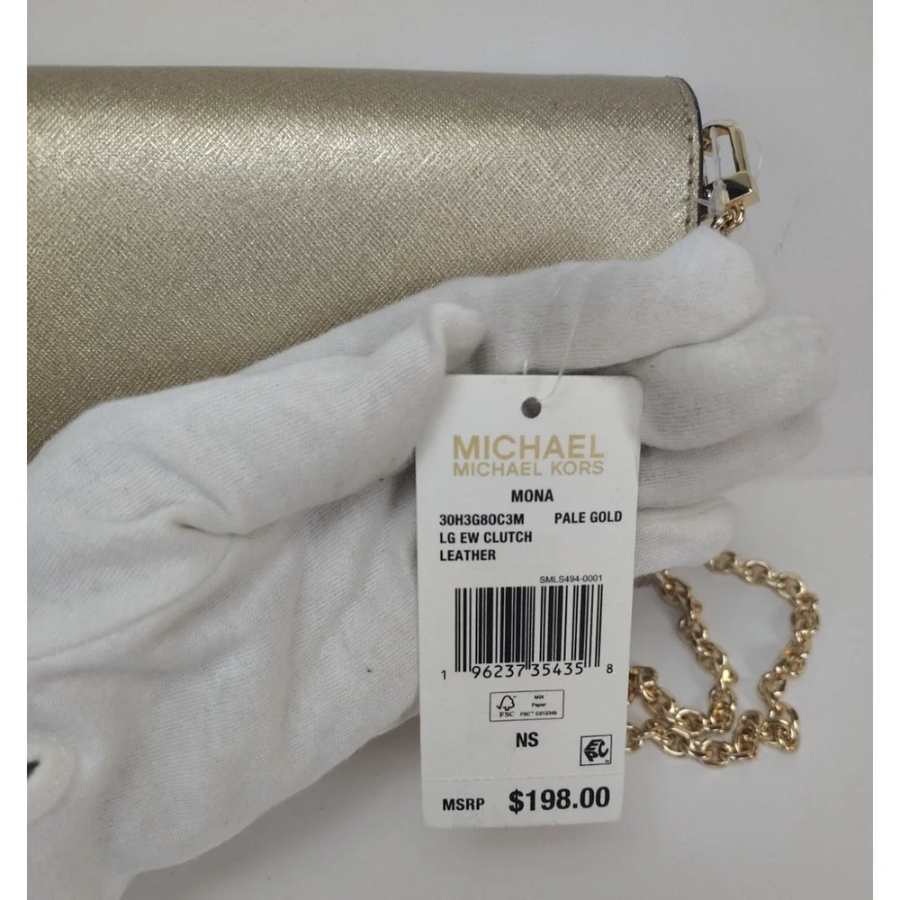 Michael Kors Mona Leather Clutch/Crossbody/Shoulder Bag - Metallic Gold - NWT